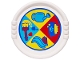 Part No: 27372pb19  Name: Duplo Utensil Disk with Blue Circle, Red Paint Brush, Yellow Pet Food in Bowl with Paw Print, Medium Azure Watering Can and Slide in Quarter Circles Pattern