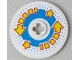 Part No: 2958pb098  Name: Technic, Disk 3 x 3 with 2 Yellow Stars and Segmented Arrows, Dark Azure Circle and Dots Pattern (Sticker) - Set 10303