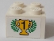 Part No: 3003pb115  Name: Brick 2 x 2 with Black Number 1 on Yellow Trophy Cup, Green Laurels Pattern (Sticker) - Set 6337