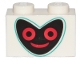 Lot ID: 236900253  Part No: 3004pb190  Name: Brick 1 x 2 with Black Heart Shape Face with Dark Turquoise Outline and Red Eyes and Mouth Pattern