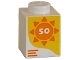 Part No: 3005pb060  Name: Brick 1 x 1 with Number 50 in Orange Sun on Yellow Background Pattern