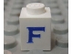 Part No: 3005ptFs  Name: Brick 1 x 1 with Blue Capital Letter F Pattern (Serif Font)