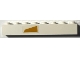 Lego part: Brick 1 x 6 with Bright Light Orange Trapezoid Off-Center Pattern Model Left Side (Sticker) - Set 75309