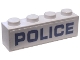 Part No: 3010pb263  Name: Brick 1 x 4 with Blue 'POLICE' on White Background Pattern, Full Length of Brick - (Sticker) - Set 60176
