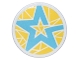 Lot ID: 407407126  Part No: 30261pb058  Name: Road Sign 2 x 2 Round with Clip with Medium Azure Star on Yellow Background Pattern (Friends Pop Star Tour Bus) (Sticker) - Set 71799