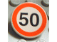 Lot ID: 389239204  Part No: 30261px2  Name: Road Sign 2 x 2 Round with Clip with Black '50' in Red Circle Pattern