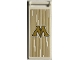Part No: 30292pb059  Name: Flag 7 x 3 with Bar Handle with Gold Capital Letter M (Ministry of Magic Logo) and Lines Pattern (Sticker) - Set 76403