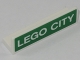Part No: 30413pb063  Name: Panel 1 x 4 x 1 with 'LEGO CITY' on Green Background Pattern (Sticker) - Set 60197
