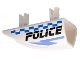 Part No: 30647pb01  Name: Vehicle, Fairing 1 x 4 Side Flaring Intake with 2 Pins with Black 'POLICE', Blue Lightning Bolt, and Checkered Pattern Model Left Side