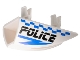 Part No: 30647pb02  Name: Vehicle, Fairing 1 x 4 Side Flaring Intake with 2 Pins with Black 'POLICE', Blue Lightning Bolt, and Checkered Pattern Model Right Side