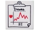 Lot ID: 195075284  Part No: 3068pb0311  Name: Tile 2 x 2 with Black 'Dawes' and 'SI' and Red Heart and Jagged Line on Medical Chart Clipboard Pattern