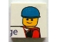 Part No: 3068pb0608  Name: Tile 2 x 2 with Minifigure Head with Blue Cap and 'ge' Pattern