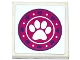 Part No: 3068pb1046  Name: Tile 2 x 2 with Dark Purple Hearts, White Paw Print and Dots in Magenta Circle Pattern (Sticker) - Set 41124