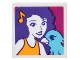 Part No: 3068pb1069  Name: Tile 2 x 2 with Portrait of Female with Musical Note Barrette and Medium Azure Bird Pattern (Sticker) - Set 41305