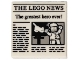 Part No: 3068pb1105  Name: Tile 2 x 2 with Newspaper 'THE LEGO NEWS' and 'The greatest hero ever!' Pattern