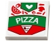 Part No: 3068pb1114  Name: Tile 2 x 2 with 'PIZZA' Box, Toppings, White Heart and Pizza Slice Pattern (Sticker) - Set 41311