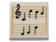 Part No: 3068pb1291  Name: Tile 2 x 2 with Sheet Music, Black Treble Clef and Music Notes on Gold Staves Pattern