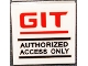Part No: 3068pb1328  Name: Tile 2 x 2 with Red 'GIT' and Black 'AUTHORIZED ACCESS ONLY' Pattern (Sticker) - Set 70631
