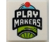 Part No: 3068pb1466  Name: Tile 2 x 2 with Bicycle Wheel, Red Ball and 'PLAY MAKERS' Logo Pattern