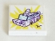 Part No: 3068pb1523  Name: Tile 2 x 2 with Lavender Car (Olivia's Mission Vehicle) on Yellow Sunburst Pattern (Sticker) - Set 41332
