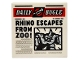 Part No: 3068pb1728  Name: Tile 2 x 2 with Newspaper 'DAILY BUGLE' and 'RHINO ESCAPES FROM ZOO!' Pattern