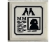 Part No: 3068pb2013  Name: Tile 2 x 2 with Newspaper with Black Capital Letter M (Ministry of Magic Logo), Writing and Minifigure Silhouette Pattern (Sticker) - Set 76403