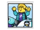 Part No: 3068pb2015  Name: Tile 2 x 2 with Space Ride Photo of Minifigure with Raised Arms with Dark Turquoise Jacket and Dark Purple Shirt Pattern