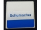 Part No: 3068pb2042  Name: Tile 2 x 2 with 'Schumacher', Blue and Silver Stripes Pattern (Sticker) - Set 8461