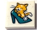 Part No: 3068pb2319  Name: Tile 2 x 2 with Bright Light Orange Cat in Dark Turquoise Shoe with Heel and Silver Gem Pattern (Sticker) - Set 41427
