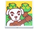 Part No: 3068pb2354  Name: Tile 2 x 2 with White Dog, Dark Orange Guitar, Bright Green and Lime Grass and Trees Pattern (Animal Crossing K.K. Slider Forest Life Album Cover)