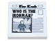 Lego part: Tile 2 x 2 with Newspaper with Black 'WHO IS THE IRONMAN?', Iron Man Photo, and Light Bluish Gray Text Pattern (Sticker) - Set 76269