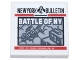 Lego part: Tile 2 x 2 with Newspaper with Red Stripes, Black 'NEW YORK BULLETIN' and White 'BATTLE OF NY'  Pattern (Sticker) - Set 76269