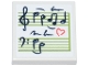Part No: 3068pb2604  Name: Tile 2 x 2 with Sheet Music with Black Notes, Treble and Bass Clef, Lime Lines / Staves, Coral Heart Pattern (Sticker) - Set 42647