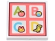 Part No: 3068pb2691  Name: Tile 2 x 2 with Coral Poster Grid with Letters A, B, C, D and Apple, Ball, Cat and Dinosaur Pattern