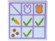 Part No: 3068pb2794  Name: Tile 2 x 2 with Check Boxes, Medium Lavender Grid, Bright Light Orange and Lime Carrot, Medium Nougat Dots, Bunny / Rabbit Heads Pattern (Food Chart)