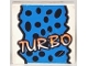 Part No: 3068px22  Name: Tile 2 x 2 with Yellow 'TURBO', Black Spots, Blue Background Pattern