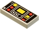 Part No: 3069p68  Name: Tile 1 x 2 with Red and Yellow Controls and Two White Stripes on Left Pattern