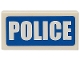 Part No: 3069pb0111  Name: Tile 1 x 2 with White 'POLICE' Thick Font on Blue Background Pattern (Sticker) - Sets 7235-2 / 7236-2 / 7744 / 60023