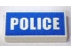 Part No: 3069pb0139  Name: Tile 1 x 2 with White 'POLICE' on Blue Background Pattern (Printed)