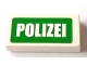 Part No: 3069pb0156  Name: Tile 1 x 2 with White 'POLIZEI' on Green Background Pattern (Sticker) - Sets 7235-1 / 7236-1 / 7237