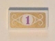 Part No: 3069pb0490  Name: Tile 1 x 2 with Medium Lavender Number 1 in White Circle with Swirls on Gold Background Pattern (Sticker) - Set 41101