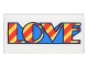Part No: 3069pb0529  Name: Tile 1 x 2 with Yellow, Red and Blue 'LOVE' Pattern