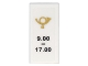 Part No: 3069pb0530  Name: Tile 1 x 2 with Gold Mail Horn and '9.00 - 17.00' Pattern (Sticker) - Set 10222
