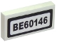 Part No: 3069pb0541  Name: Tile 1 x 2 with 'BE60146' Pattern (Sticker) - Set 60146