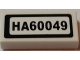 Part No: 3069pb0595  Name: Tile 1 x 2 with Black 'HA60049' Pattern (Sticker) - Set 60049