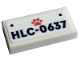 Part No: 3069pb1157  Name: Tile 1 x 2 with Dark Blue 'HLC-0637' and Coral Paw Print Pattern (Sticker) - Set 41741