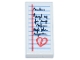 Part No: 3069pb1330  Name: Tile 1 x 2 with Note Paper with Medium Blue Lines, Coral Margin and Broken Heart, Dark Blue Script Pattern (Sticker) - Set 42647