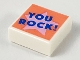 Lot ID: 358227157  Part No: 3070pb148  Name: Tile 1 x 1 with Blue 'YOU ROCK!' on Bright Pink Star on Coral Background Pattern