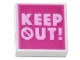 Part No: 3070pb185  Name: Tile 1 x 1 with Bright Pink 'KEEP OUT!' on Magenta Background Pattern