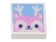 Part No: 3070pb188  Name: Tile 1 x 1 with Bright Pink Reindeer Face with Dark Purple Eyes on Bright Light Blue Background Pattern